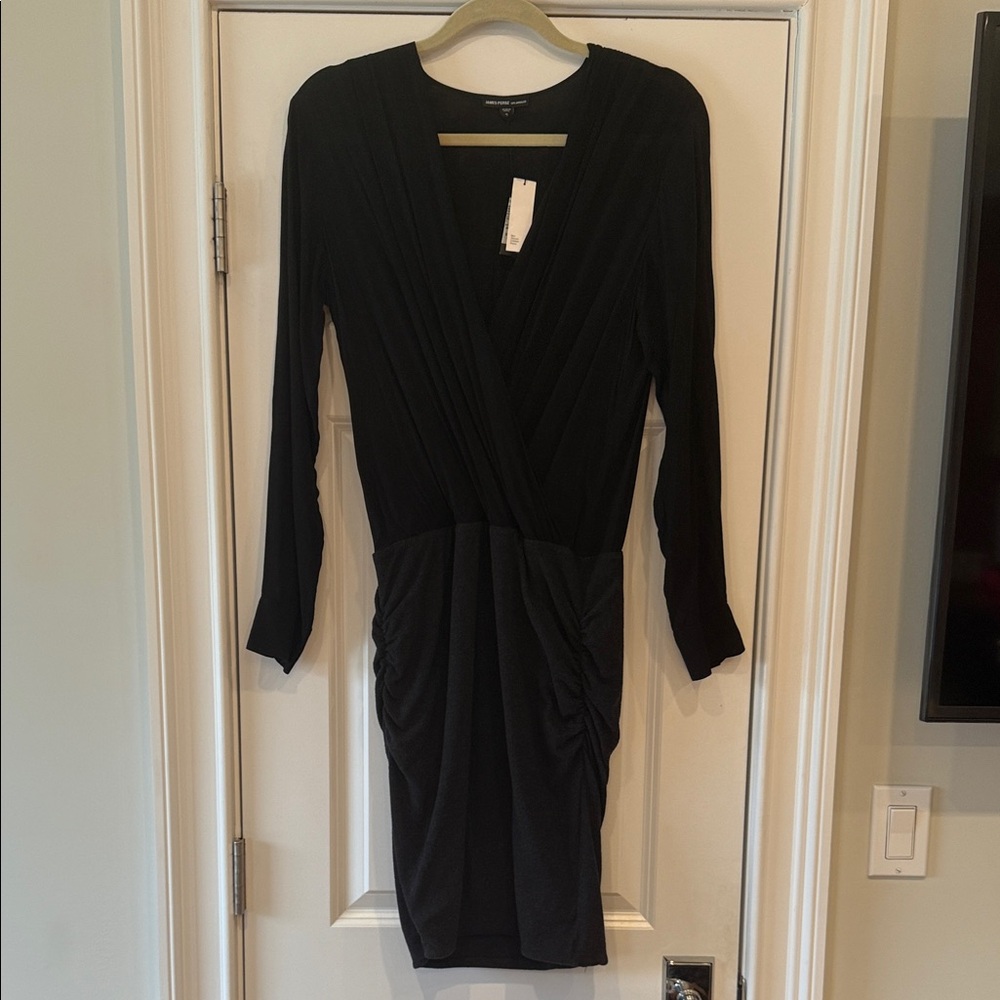 James Perse Black Long Sleeve Collage Wrap Dress - Size 2